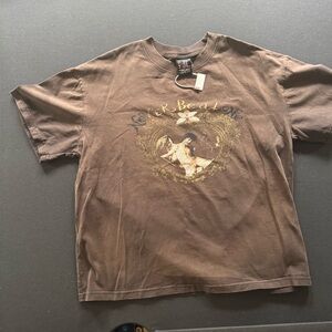 Vintage-Inspired Brown Graphic Tee - Angel Heart Design